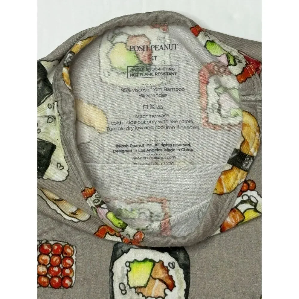 Posh Peanut Bamboo Sushi 2pc Pant Pajama Set‎ Tan 4T Whimsygoth Cottage Foodie